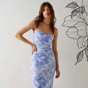 Nasty Gal x Nick Fierro NWT Tattoo Printed Mesh Midi Dress Blue - Size 12